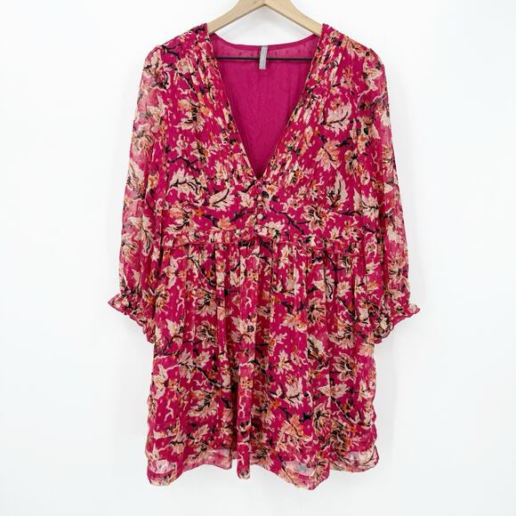 Urban Outfitters Floral Chiffon Mini Dress M Boho Romantic Feminine Date Night - Picture 1 of 7